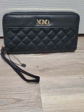 XOXO Black Quilted Wristlet Clutch with Gold Logo